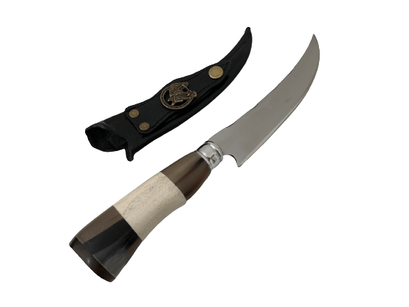 FACA ARTESANAL CURVADA PARA CHURRASCO CABO DE OSSO E CHIFRE