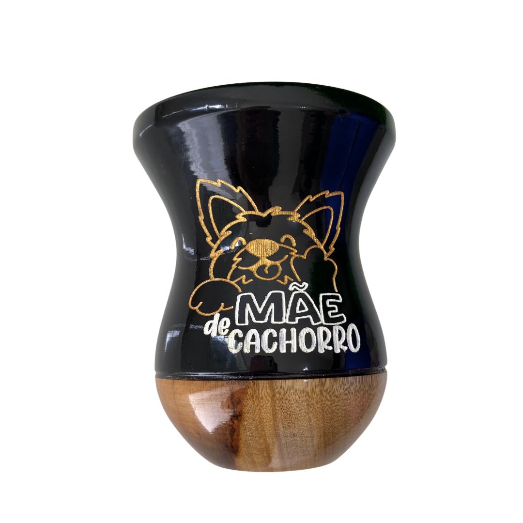 CUIA DE MADEIRA PRETA PERSONALIZADA - MÃE DE CACHORRO