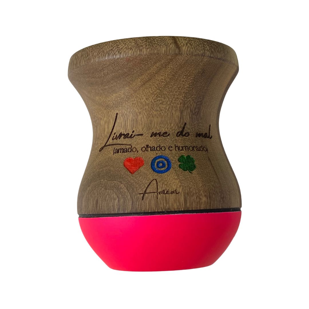 CUIA DE MADEIRA BICOLOR INVERTIDA ROSA NEON PERSONALIZADA  - LIVRAI ME DO MAL