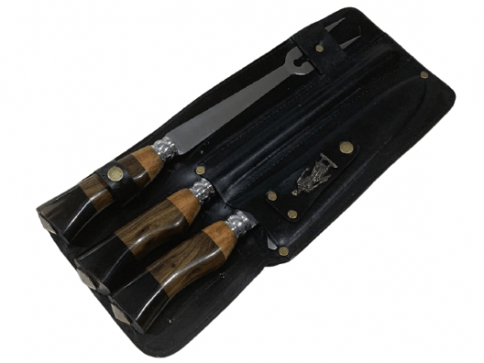 KIT CHURRASCO FACA, CHAIRA E GARFO