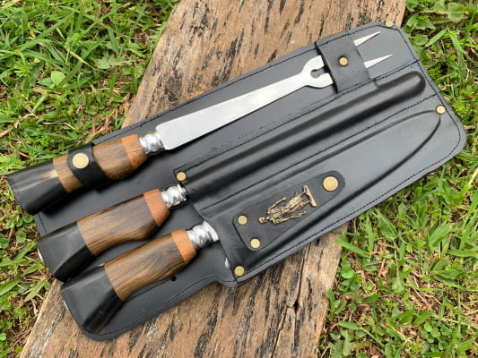 KIT CHURRASCO FACA, CHAIRA E GARFO