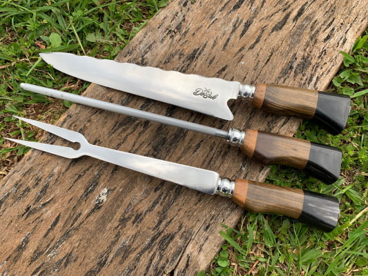 KIT CHURRASCO FACA, CHAIRA E GARFO