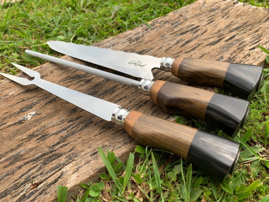 KIT CHURRASCO FACA, CHAIRA E GARFO