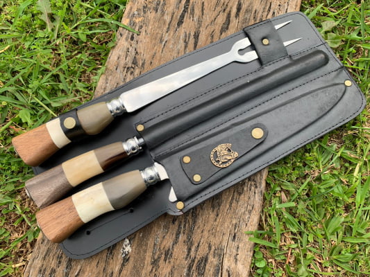 KIT CHURRASCO FACA, CHAIRA E GARFO