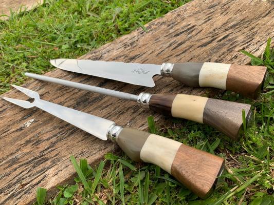KIT CHURRASCO FACA, CHAIRA E GARFO