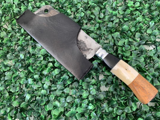 CUTELO ARTESANAL PARA COZINHA CABO DE OSSO, MADEIRA E CHIFRE