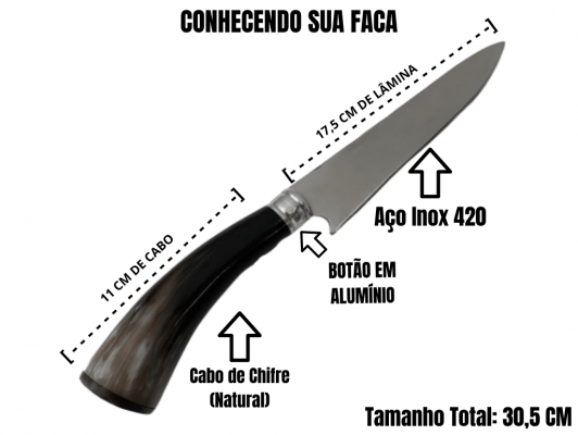 FACA ARTESANAL 07 POLEGADAS CABO DE CHIFRE