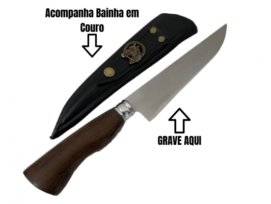 FACA ARTESANAL PARA COZINHA 08 POLEGADAS CABO DE MADEIRA