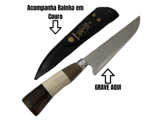 FACA ARTESANAL 08 POLEGADAS CABO DE OSSO E CHIFRE