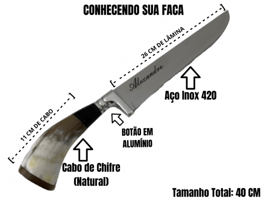 Faca Personalizada Para Churrasco 12 Polegadas Cabo de Chifre