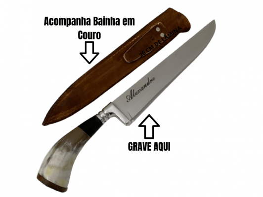 Faca Personalizada Para Churrasco 12 Polegadas Cabo de Chifre