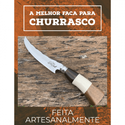 FACA ARTESANAL CURVADA INOX CABO DE OSSO MADEIRA E CHIFRE