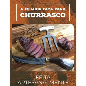 FACA ARTESANAL CURVADA PARA CHURRASCO CABO DE CHIFRE CURVO