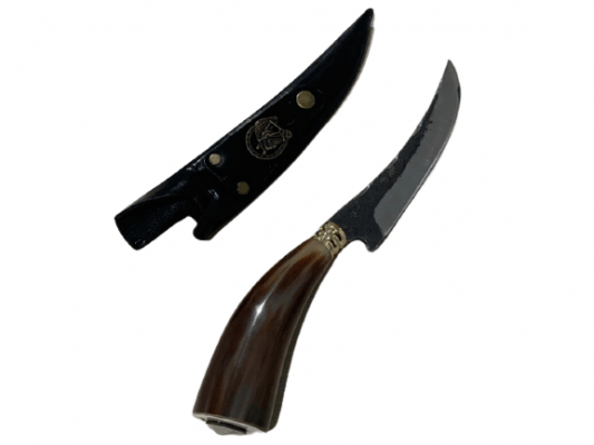 FACA ARTESANAL CURVADA PARA CHURRASCO CABO DE CHIFRE CURVO