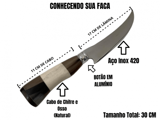 FACA ARTESANAL CURVADA PARA CHURRASCO CABO DE OSSO E CHIFRE