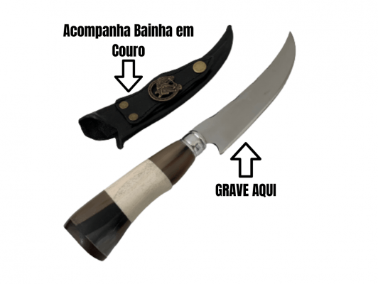 FACA ARTESANAL CURVADA PARA CHURRASCO CABO DE OSSO E CHIFRE