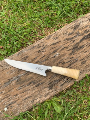 FACA ARTESANAL PERSONALIZADA PARA CHURRASCO CABO DE OSSO TORNEADO