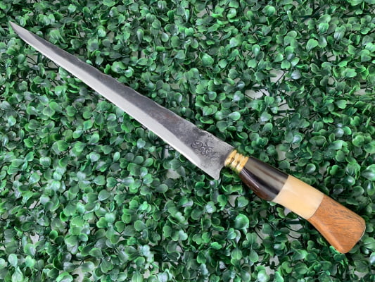 FACA JAVALIZEIRA ARTESANAL 12 POLEGADAS CABO DE OSSO, MADEIRA E CHIFRE