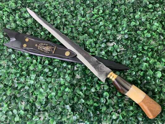 FACA JAVALIZEIRA ARTESANAL 12 POLEGADAS CABO DE OSSO, MADEIRA E CHIFRE