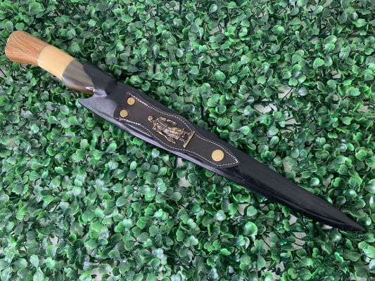 FACA JAVALIZEIRA ARTESANAL 12 POLEGADAS CABO DE OSSO, MADEIRA E CHIFRE