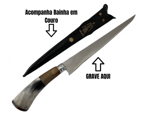 FACA JAVALIZEIRA ARTESANAL 12 POLEGADAS CABO DE CHIFRE