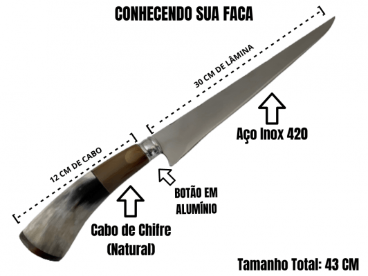 FACA JAVALIZEIRA ARTESANAL 12 POLEGADAS CABO DE CHIFRE