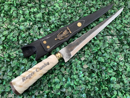 Faca Javalizeira 12 Polegadas Cabo De Osso Torneado