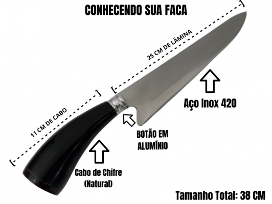 FACA ARTESANAL PARA CHURRASCO 10 POLEGADAS CABO DE CHIFRE