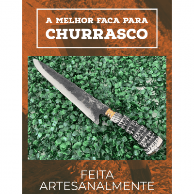 FACA ARTESANAL PARA CHURRASCO 10 POLEGADAS CABO DE RABO DE TATU SINTÉTICO