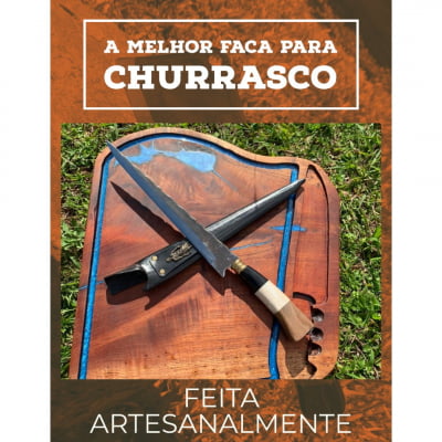 FACA JAVALIZEIRA ARTESANAL 12 POLEGADAS CABO DE OSSO, MADEIRA E CHIFRE