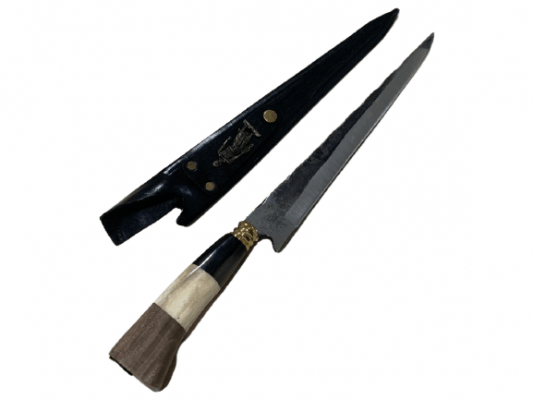 FACA JAVALIZEIRA ARTESANAL 12 POLEGADAS CABO DE OSSO, MADEIRA E CHIFRE