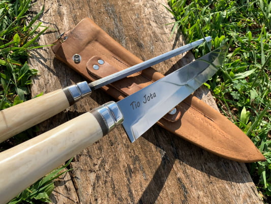 Kit Churrasco Faca e Chaira 12 Polegadas Cabo de Osso