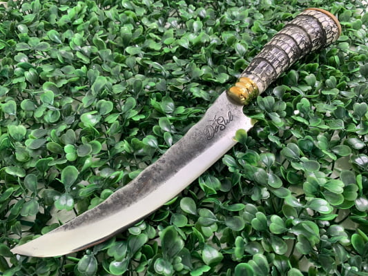 FACA ARTESANAL CURVADA DE DISCO 7 POLEGADAS CABO DE RABO DE TATU (sintético)