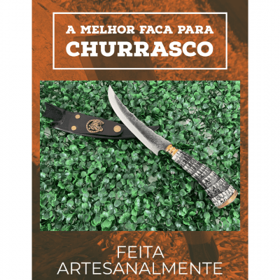 FACA ARTESANAL CURVADA DE DISCO 7 POLEGADAS CABO DE RABO DE TATU (sintético)