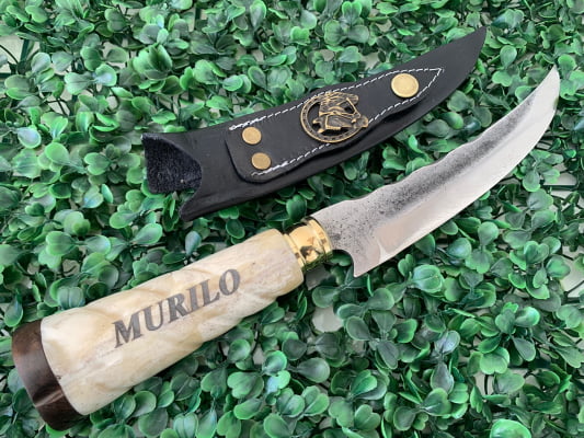 FACA ARTESANAL CURVADA PERSONALIZADA PARA CHURRASCO CABO DE OSSO