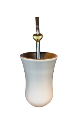 CUIA DE CHIMARRÃO DE MADEIRA CANUDO - COR BRANCA + BOMBA INOX