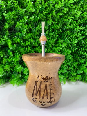 CUIA DE MADEIRA NATURAL PERSONALIZADA  - MELHOR MÃE DO MUNDO