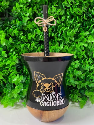 CUIA DE MADEIRA PRETA PERSONALIZADA - MÃE DE CACHORRO