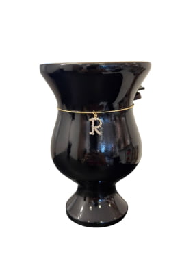 CUIA DE CHIMARRÃO DE MADEIRA PRETA COM PEZINHO + SHOCKER DE LETRA