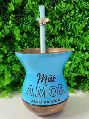 CUIA DE MADEIRA AZUL PERSONALIZADA  - MÃE AMOR