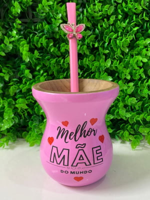 CUIA DE MADEIRA ROSA PERSONALIZADA  - MELHOR  MÃE  