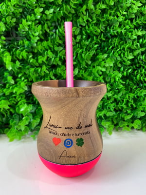 CUIA DE MADEIRA BICOLOR INVERTIDA ROSA NEON PERSONALIZADA  - LIVRAI ME DO MAL