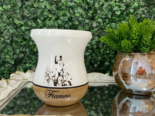 CUIA DE MADEIRA BRANCA PERSONALIZADA COM FOTO