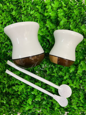 KIT  CHIMARRÃO CUIA E BOMBA TAL MÂE (PAI) TAL FILHO(A) - KIT BRANCO 