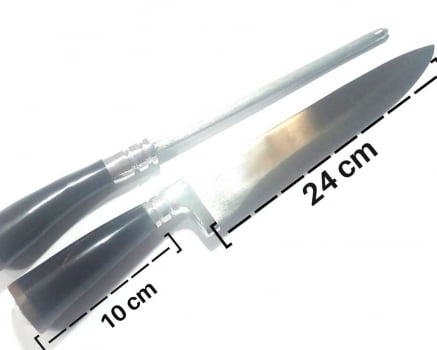 CONJUNTO FACA E CHAIRA PARA BRINDE CABO DE CHIFRE