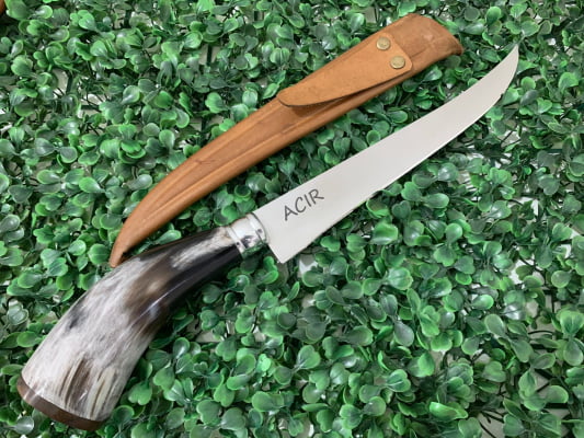 FACA INOX ARTESANAL PERSONALIZADA PARA CHURRASCO CABO DE CHIFRE