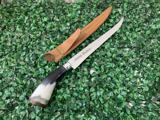 FACA INOX ARTESANAL PERSONALIZADA PARA CHURRASCO CABO DE CHIFRE
