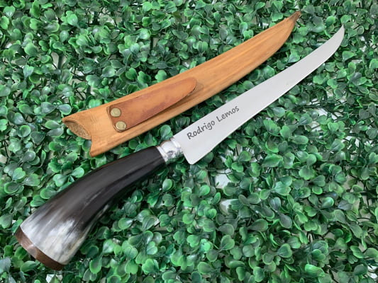 FACA INOX ARTESANAL PERSONALIZADA PARA CHURRASCO CABO DE CHIFRE