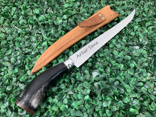 FACA INOX ARTESANAL PERSONALIZADA PARA CHURRASCO CABO DE CHIFRE