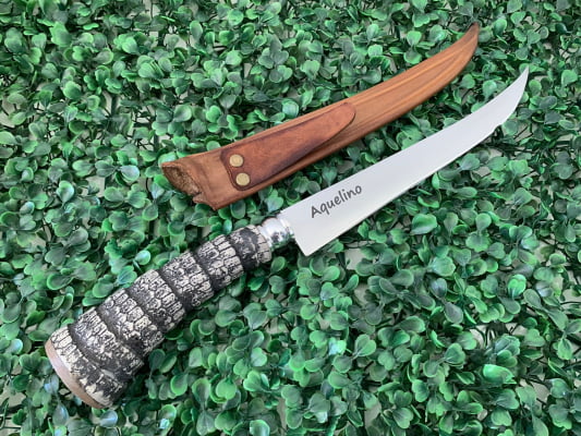 FACA INOX ARTESANAL PERSONALIZADA PARA CHURRASCO CABO DE TATU SINTÉTICO